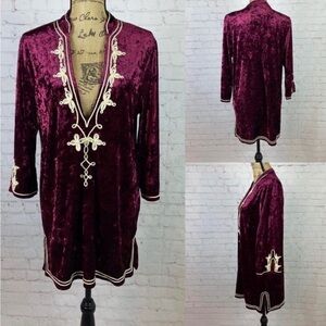 Gimmicks Wine Colored Crush Velvet Plunge Front Tunic